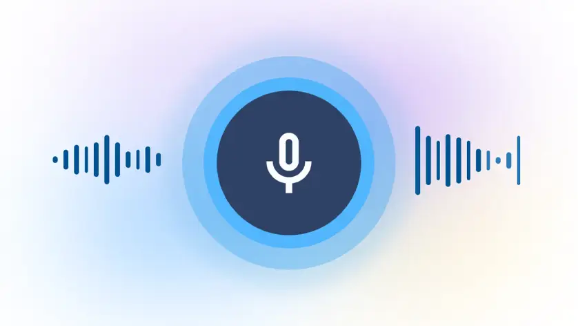 Microphone icon with soundwaves, indicating voice-to-text transcription. 